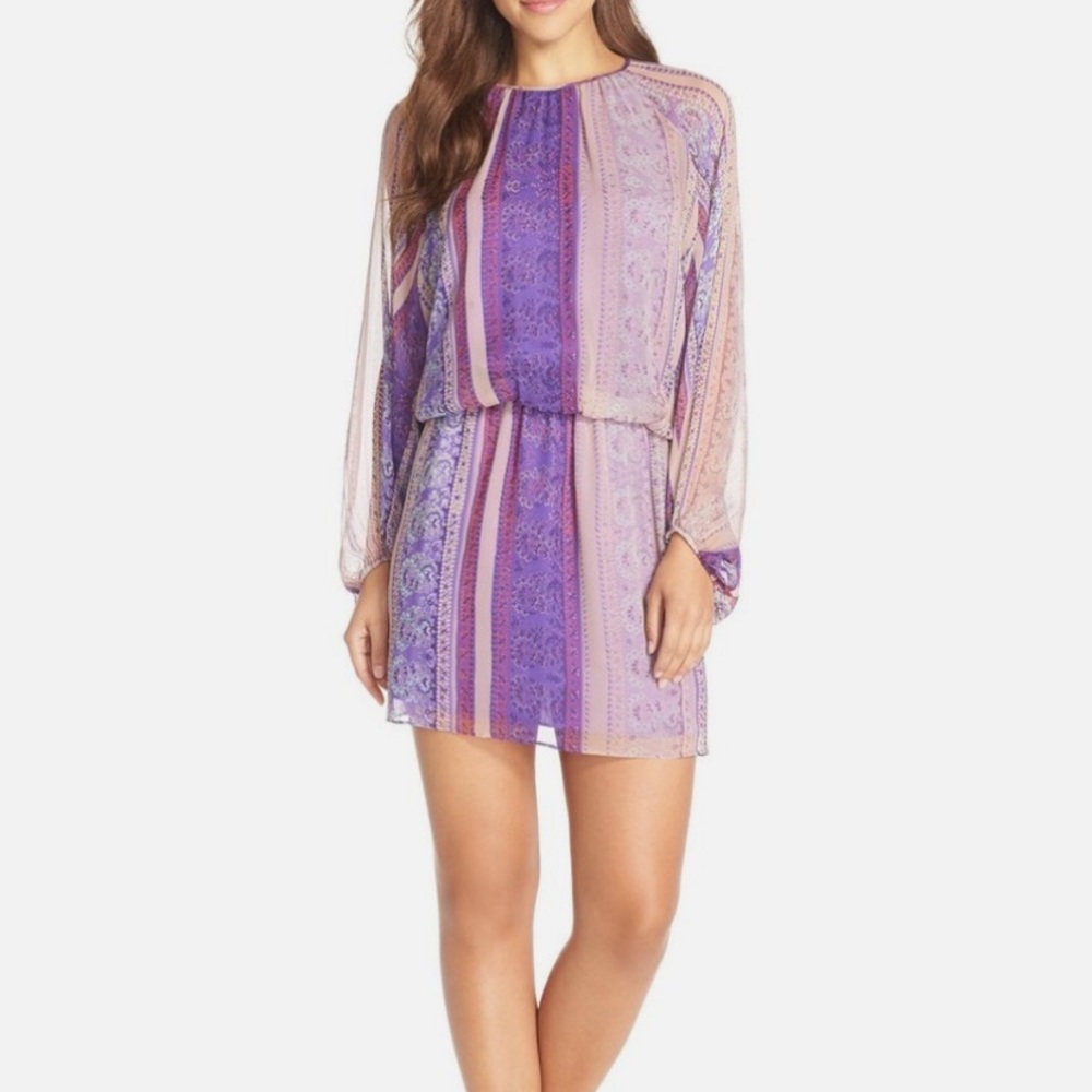 Charlie Jade Scarf Print Silk Blouson Dress Size XS